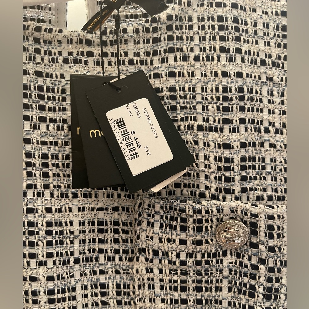 🌚💙NEW WITH TAGS💙🌚 Maje Retrola Drawstring Tweed Dress size 36 US 2/4 - Picture 10 of 11